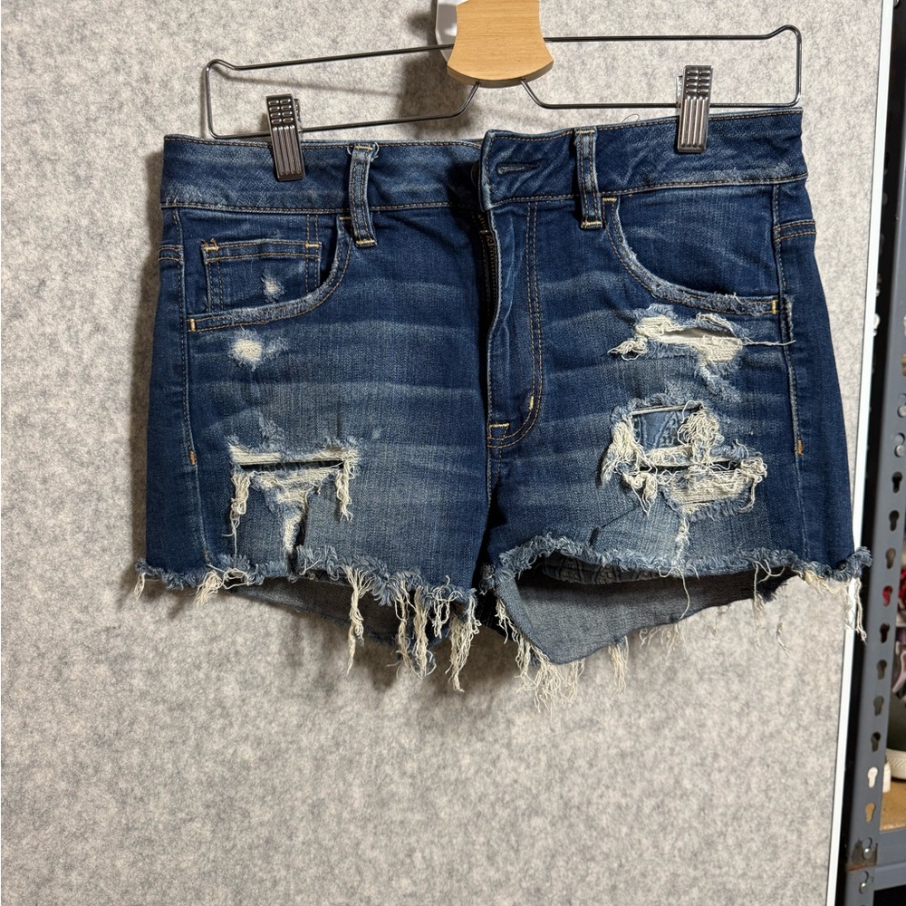 American Eagle Outfitters Dark Blue Distressed Jean Shorts